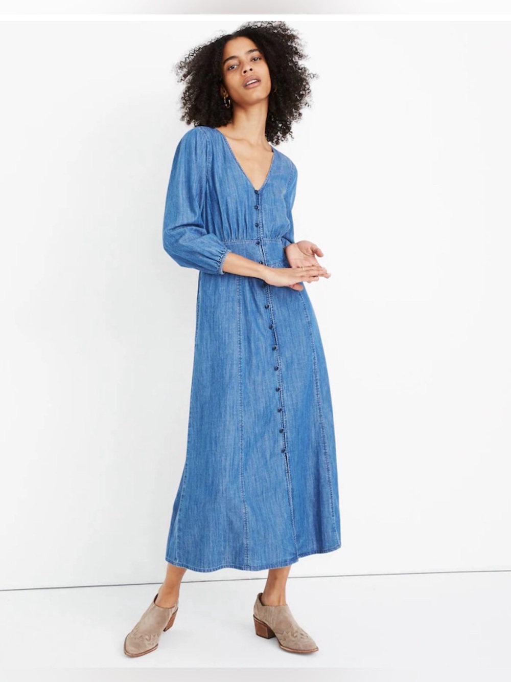 Madewell Denim Pieced-Waist Midi Dress in Mariden Wash, Size 10